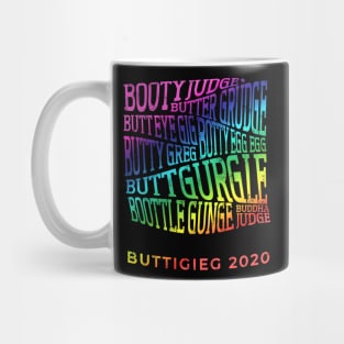 How do you say Mayor Pete Buttigieg's name? Rainbow trippy retro list of ways people say it. Mug